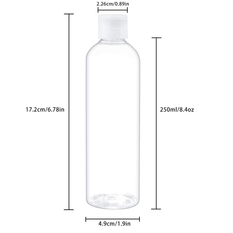 TRENDBOX 8oz/250ml Clear Bottles with Flip Cap Lid BPA-Free Travel Containers For Shampoos,Lotions and Massage Oils - 20 Pack - Image 2